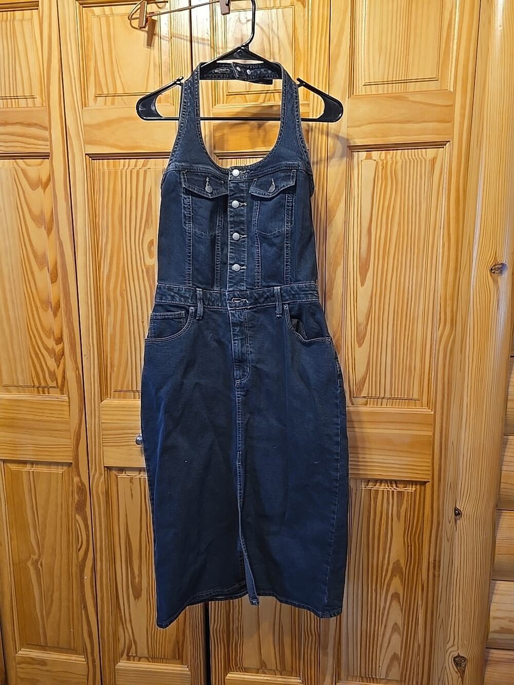 Universal Threads Denim Halter Midi Dress Women’s Size 10 Dark Wash 6 Pocket
